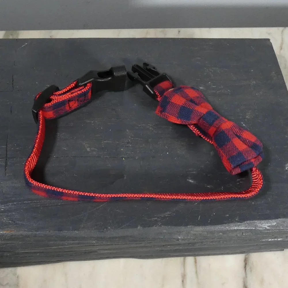 NWT Plaid flannel bowtie collar red and blue S - 10-16